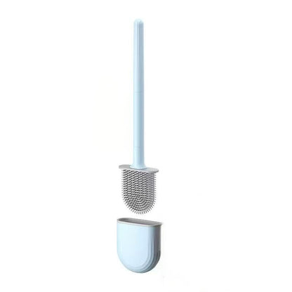 RV Silicone Toilet Brush with Holder, Drill-Free Wall Mounted Toilet Bowl Cleaner, Anti-Drip Anti-Roll Compact Brush for RV Camper & Small Bathroom - color: Blue