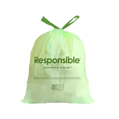 Responsible Products Kitchen Bin Liners, Certified Compostable, Heavy Duty Multipurpose Food Scrap Bags, Made from Compostable Materials (13 Gallon Drawstring, 13 Gallon (100 Count)) - size: 13 Gallon (100 Count), style: 13 Gallon Drawstring