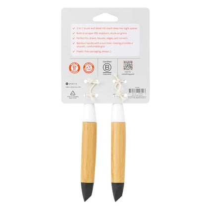 Full Circle The Every-Crevice Detail Brush, Deep Cleaning Brush for Crevices, Shower, & Grout, Tough Bristles, Sustainable Bamboo Handle, 2-Pack - color: White, size: 2 Pack