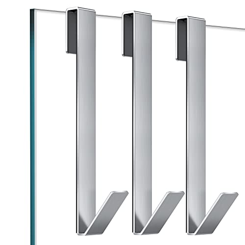 Shower Door Hooks 10 in, Shower Hooks for Towels, Heavy Duty Drilling-Free Extended Towel Hooks for Bathroom Frameless Glass Door, Over The Door Towel Hooks 3 Packs Silver - size: 10 IN-Silver