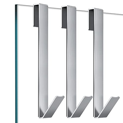 Shower Door Hooks 10 in, Shower Hooks for Towels, Heavy Duty Drilling-Free Extended Towel Hooks for Bathroom Frameless Glass Door, Over The Door Towel Hooks 3 Packs Silver - size: 10 IN-Silver