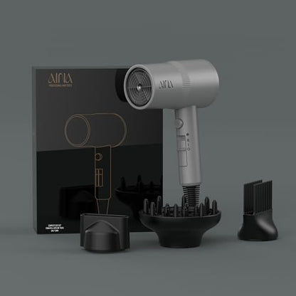 AINA Hair Dryer with Diffuser, Comb | Blow Dryer for Women Compact Travel Professional Ionic Blow Dry | Cold Shot Button 110V/ALCI (Ash Grey) - color: Ash Grey, size: 4 Piece