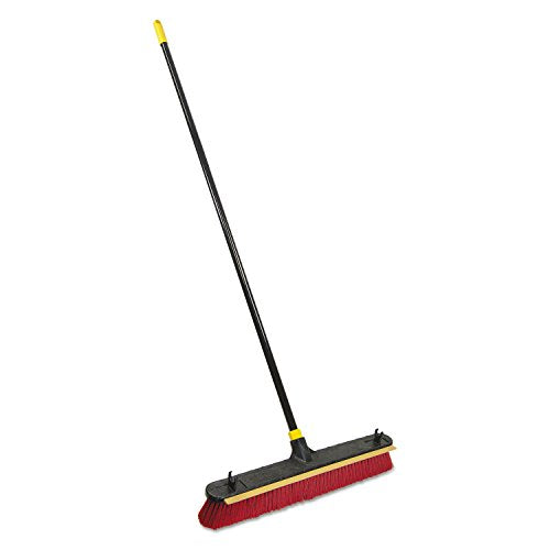 Quickie 2-in-1 Squeegee Pushbroom 24" Brush, 60" Handle PET/Steel Red/Black/Yellow 6352ZQK