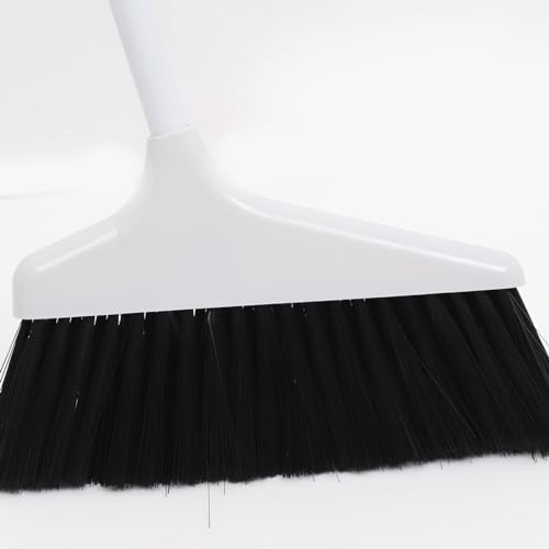 Lurrose Broom and Dustpan Set Heavy Duty Floor Cleaning Kit with Soft Bristles and Ergonomic Long Handle for Home Kitchen Tile and Hardwood Surfaces - color: White