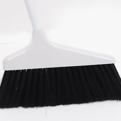 Lurrose Broom and Dustpan Set Heavy Duty Floor Cleaning Kit with Soft Bristles and Ergonomic Long Handle for Home Kitchen Tile and Hardwood Surfaces - color: White