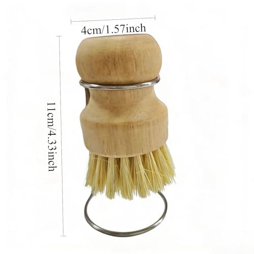 Kitchen Brush for Cleaning Dishes and Pans, Rustic Design Cleaning Brush with Built-in Drying Stand, Dish Brush with Drip Tray for Sink Countertop Organization