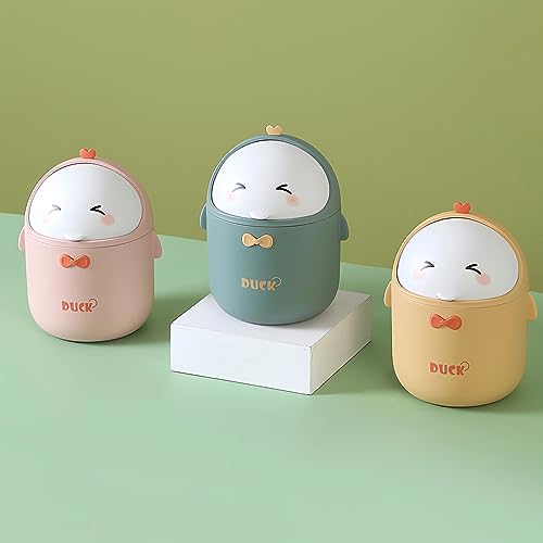 Cute Desktop Trash Can Wastebasket with 90 Trash Bags, Creative Mini Countertop Garbage Can with Lid, Small Plastic Storage Bin for Home Kitchen Dressing Office Kids Bedroom(Green) - color: Green