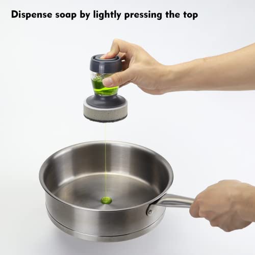 DAPOWER Dish Brush with Soap Dispenser, Kitchen Scrub Brush for Dishes Pots Pans Sink Cleaning, Scrub Sponge Dish Scrubber with Holder Set (Grey Handle & Scrub Sponge) - color: Grey Handle & Scrub Sponge