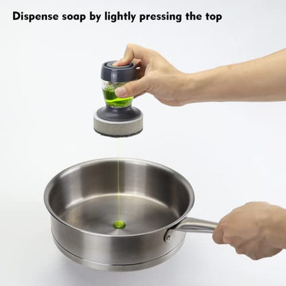 DAPOWER Dish Brush with Soap Dispenser, Kitchen Scrub Brush for Dishes Pots Pans Sink Cleaning, Scrub Sponge Dish Scrubber with Holder Set (Grey Handle & Scrub Sponge) - color: Grey Handle & Scrub Sponge