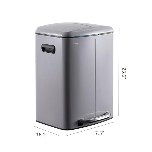 happimess HPM1005I Marco Rectangular 10.6-Gallon Double Bucket Trash Can with Soft-Close Lid, Fog Gray, Fingerprint Resistant, Modern, Minimalistic for Home, Kitchen, Office, Bedroom, Bathroom - color: Fog Gray
