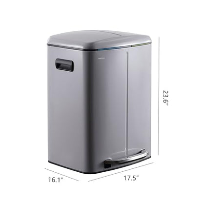 happimess HPM1005I Marco Rectangular 10.6-Gallon Double Bucket Trash Can with Soft-Close Lid, Fog Gray, Fingerprint Resistant, Modern, Minimalistic for Home, Kitchen, Office, Bedroom, Bathroom - color: Fog Gray