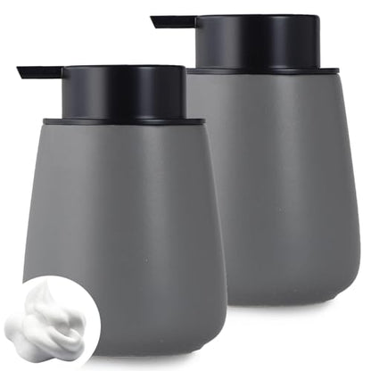12Oz Hand Soap Dispenser Set - 2 Pack Ceramic Foam Soap Dispenser Set with Easy-to-Press Black Pump, Refillable Mordern Foaming Dish Soap Dispensers for Bathroom & Kitchen (Grey, Foam Pump) - color: Grey Foaming Dispenser