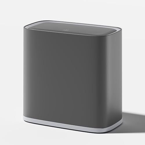 Small Bathroom Trash Can with Lid, 8L / 2.1 Gallon Narrow Garbage Bin with Wheels, Air-Press Bag Expander & Inner Bucket, Press Top Wastebasket for Bedroom, Office, Toilet, Odor Sealing Diaper Pail - color: Grey, size: 8L/2.1Gal