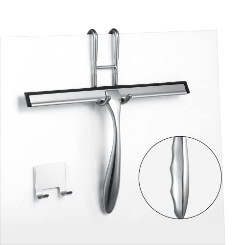 Shower Squeegee for Glass Doors,10-Inch Shower Glass Squeegee, Sliver Shower Squeegee for Shower Doors,Mirror,Windows, with Shower Door Hook and Adhesive Hook - color: Sliver, size: 10-Inch
