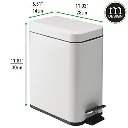 mDesign Pedal Bin — Waste Bin with Pedal, Lid and Plastic Bucket Insert Perfect for Bathroom, Kitchen, and Office — Metal Household Rubbish Bin with Ergonomic Design — Light Grey - color: Light Grey, size: 1.3 Gallon