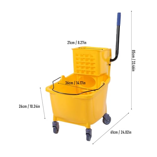 Fockety Commercial Mop Bucket, 32L Side Press Wringer Mop Bucket Efficient Drying Floor Cleaning with Wringer Ergonomic Handle for Restaurants Offices Industrial Spaces