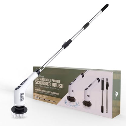 PURSONIC Cordless Rechargeable Power Scrubber Brush with 7 Heads - Extendable & Versatile for Effortless Cleaning