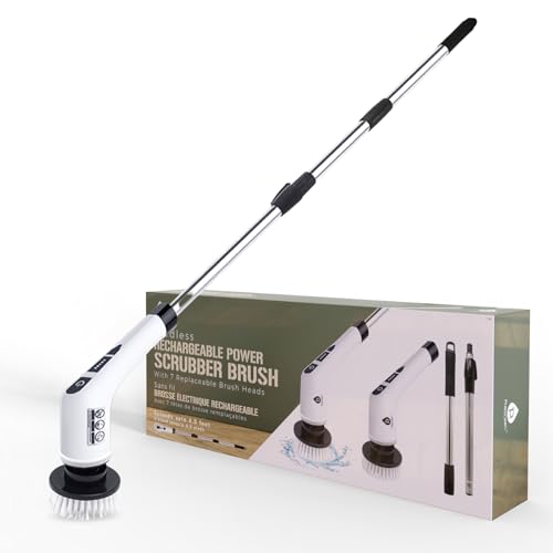 PURSONIC Cordless Rechargeable Power Scrubber Brush with 7 Heads - Extendable & Versatile for Effortless Cleaning