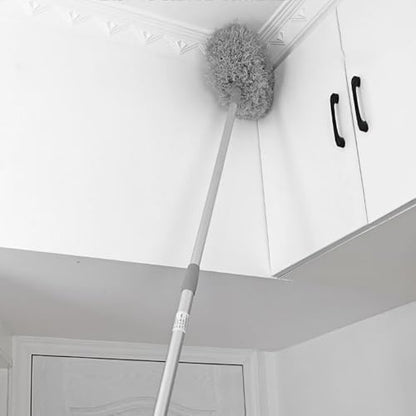 Ceiling Fan Duster with Extension Pole, 360 Degree Rotation Extra Long Round Duster Washable Cobweb Brush for Outdoor Indoor (Grey) - color: Gray