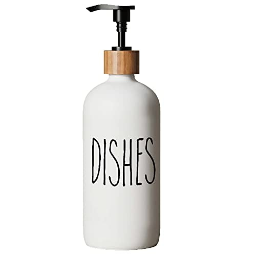 Soap Dispenser,Dish Soap Dispenser for Kitchen Sink.Glass Hand Soap Dispenser, Modern Farmhouse Decor Dish Soap Dispenser for Bathroom,Kitchen Sink Decor - color: White-dishes