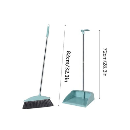 Broom and Dustpan Set, 32" Stainless Steel Long Handle,Standing Storage, Indoor Sweeping Combo for for Home & Kitchen, Broom with Dustpan Combo Set, Teeth Comb, Green