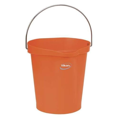 3 1/4 gal Round Bucket, 12-3/4 in H, 12 4/5 in Dia, Orange, Polypropylene/Stainless Steel - 1 Each