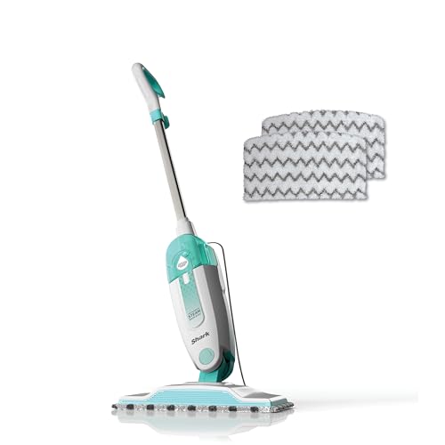 Shark Steam Mop with 2 Machine Washable Dirt Grip Pads, Removable Water Tank, Lightweight, Steam Cleaner for sealed Hard Floors, Marble, Stone, Hardwood, Tile, Laminate, White/Seafoam, S1000 - style: Steam Starter