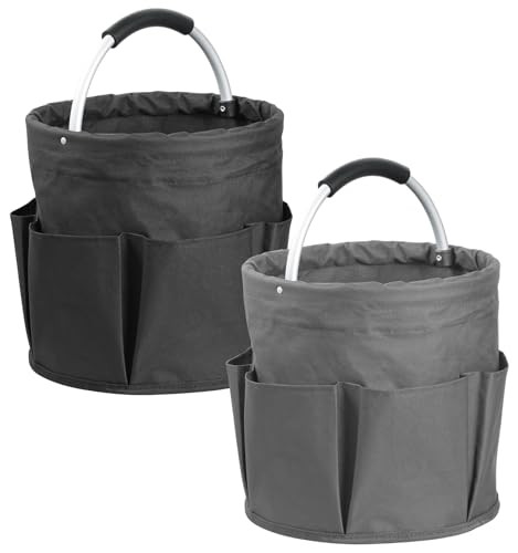 2Pack 17L Foldable Cleaning Supply Caddy with Handle, Portable Bucket Tool Organizer, Garden Tool Bag in 600D Oxford Fabric, Folding Storage Basket for Outdoor, Bathroom, Black + Dark Gray - color: Black + Dark Gray, size: 2PCS