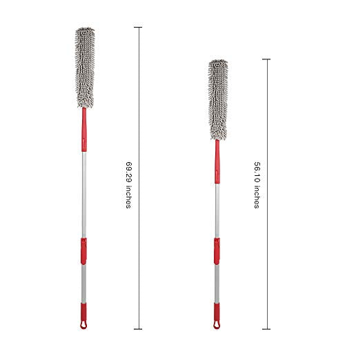 AKOMA Bendable Duster with 69" Light Weight Extension Long Handle for Cleaning Bed Bottom Ceiling Fans Car Interior Furniture-Microfiber Duster for Home Cobwebs Reusable-Chenille Dusters
