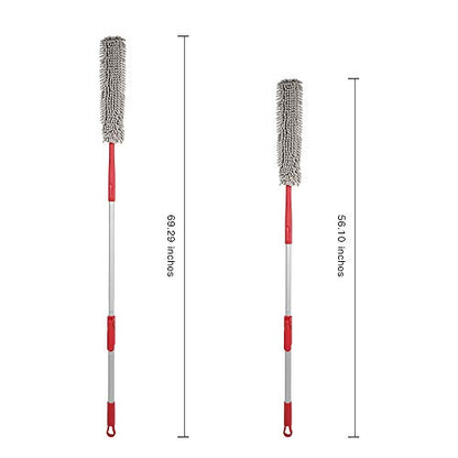 AKOMA Bendable Duster with 69" Light Weight Extension Long Handle for Cleaning Bed Bottom Ceiling Fans Car Interior Furniture-Microfiber Duster for Home Cobwebs Reusable-Chenille Dusters