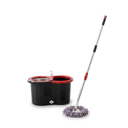 Spin Mop & Bucket Set with 2 Microfiber Mop Heads – Durable Stainless Steel & ABS Build – Black Red, Blue, Purple Colors – Bucket with 90–120cm Telescopic Handle