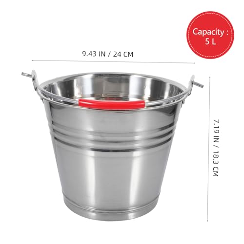 Healeved Stainless Steel Bucket with Handle 1 Gallon Portable Carrying Trash can Water Pail for Kitchen Home Outdoor Use 8.66 Inch Durable Corrosion Resistant