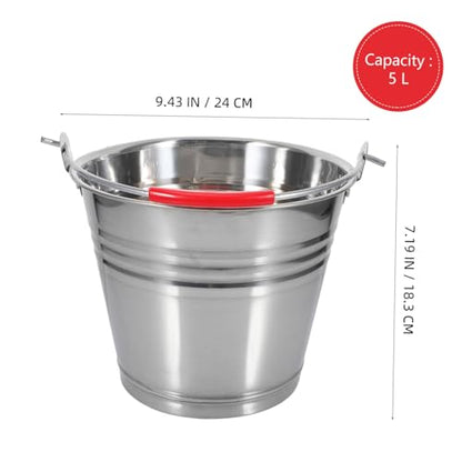 Healeved Stainless Steel Bucket with Handle 1 Gallon Portable Carrying Trash can Water Pail for Kitchen Home Outdoor Use 8.66 Inch Durable Corrosion Resistant