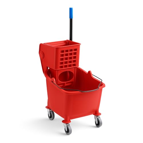 Red 35-Quart Commercial Mop Bucket with Side-Press Wringer – Heavy-Duty Cleaning System for Restaurants, Hotels, Schools, Offices, and Industrial Floor Maintenance - color: Red
