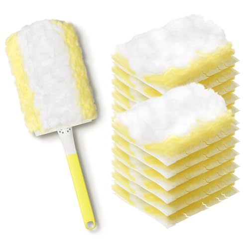 JOYMOOP Disposable Duster for Cleaning, with 1 Yellow Handles & 12 Ct Yellow Heavy Duty Refills for Swiffer Feather Duster, Household Cleaning Tool for Electronics, Dusting Furniture, Blinds - color: Yellow Handle With Yellow Refills, size: 1 Duster Handl