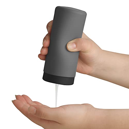 ElmRidge Dish Soap Silicone Dispenser for Kitchen Sink,Squeeze Washing Up Liquid and Hand Soap,Round refillable Silicone Bottles,Easy to Fill and to use, 8.5 oz,Black 2.4 x 2.4 x 5.5 inches (Gray) - color: Gray