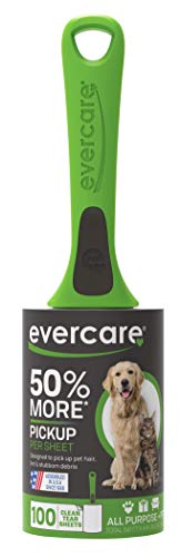 Evercare Pet Hair Lint Rollers All Purpose Use 100 Easy-Tear Sheets Per Roll Reusable Sticky Roller Pets Cat & Dog Hair Remover Contoured Handle For Furniture Clothing & Cars, Set of 3, Green - size: Pack of 3 (300 Sheets)