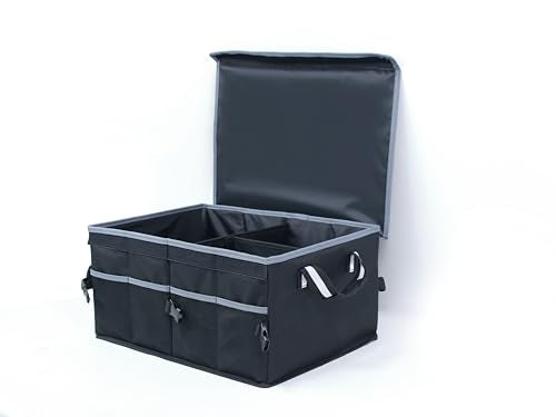 Seal Skin Covers Trunk Organizer for Car with Lid, Foldable Trunk organizer for SUV, Truck, Sedan with Securing Straps Collapsible Multi Compartment Car Accessories for Women Men (50L, Black) - color: Standard Black