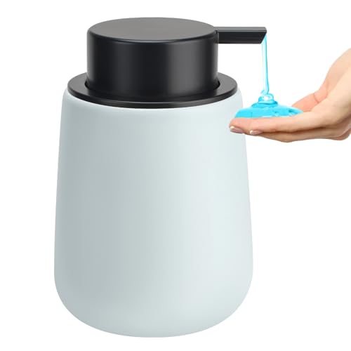 Soap Dispenser Ceramic with Easy-to-Press Pump Hand Lotion Liquid Dispenser for Shampoo Bathroom Kitchen 12 oz - color: Liquid-lightblue
