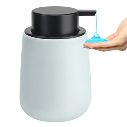 Soap Dispenser Ceramic with Easy-to-Press Pump Hand Lotion Liquid Dispenser for Shampoo Bathroom Kitchen 12 oz - color: Liquid-lightblue