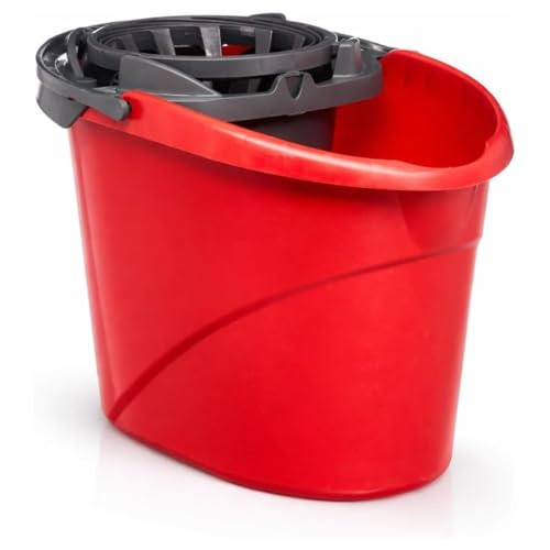 Mop Bucket with Wringer 2.5 Gallon, Compact Cleaning Bucket with Built-in Wringer, Easy Carry Handle for Floor Cleaning Home Kitchen Bathroom Use, Red