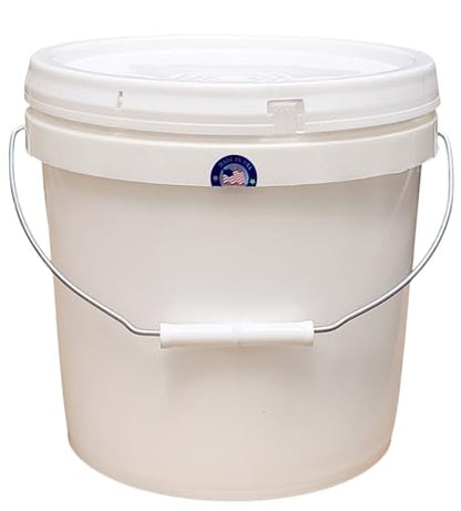 2 Gallon Bucket with Lid & Handle Food Safe BPA Free PolyEthylene Plastic HDPE Leak Proof Seal Heavy Duty Storage Container Pail 75mil Metal Handle Premium Quality Buckets FDA Compliance (White) - color: White