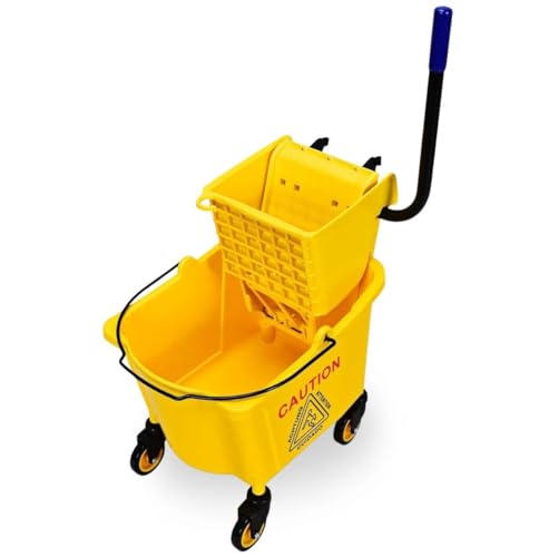 Mop Bucket, Commercial Bucket for Mopping on Wheels with Potable Handle, Mop Bucket with Wringer for Home, Household, Office, Bathroom, Yellow (25 Quarts) - size: 25 Quarts