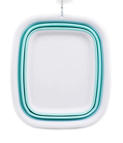 SAMMART 9.45L (2.5 Gallon) Collapsible Tub - Foldable Dish Tub - Portable Washing Basin - Space Saving Plastic Washtub (White/Lake Green, M) - color: White/Lake Green, size: Medium