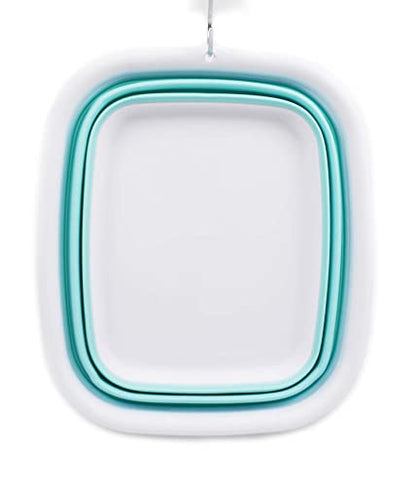 SAMMART 9.45L (2.5 Gallon) Collapsible Tub - Foldable Dish Tub - Portable Washing Basin - Space Saving Plastic Washtub (White/Lake Green, M) - color: White/Lake Green, size: Medium