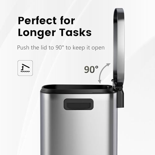 ELPHECO Kitchen Trash Can with Lid Soft Close,13 Gallon / 50L Stainless Steel Pedal Garbage Can, Heavy-Duty Fingerprint Proof Step Wastebasket with 20 Bags, Removable Bucket, Home Office, Silver - color: Silver