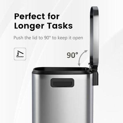 ELPHECO Kitchen Trash Can with Lid Soft Close,13 Gallon / 50L Stainless Steel Pedal Garbage Can, Heavy-Duty Fingerprint Proof Step Wastebasket with 20 Bags, Removable Bucket, Home Office, Silver - color: Silver