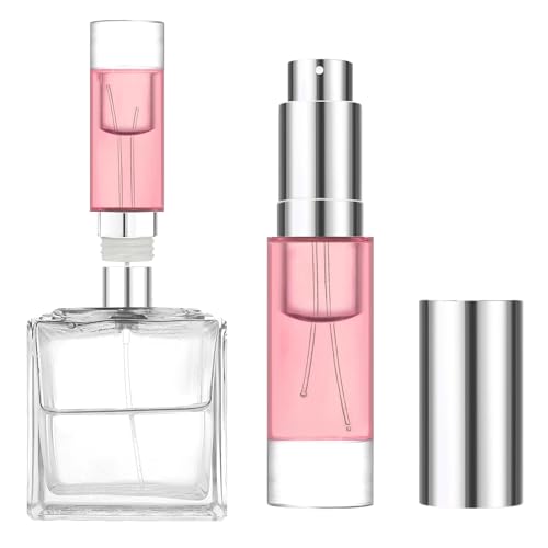 MUB Perfume Travel Refillable Atomizer Bottle 5ml Glass Overmolding Unique Top-Filling Leak-Proof Spray Bottle Atomizer Sprayer for Perfume Cologne Mini Travel Size Empty Pocket Portable - pink - color: Pink