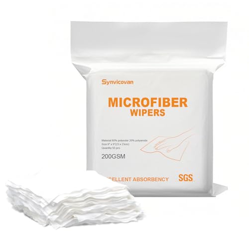 Microfiber Wipes 9"x9"(50 Pcs,Class 100, 200GSM) Superfine Lint Free Cloths Cleaning and Drying Cloths Reusable Ultra Absorbent for All Surface Types - size: 9" x 9" (Pack of 50)