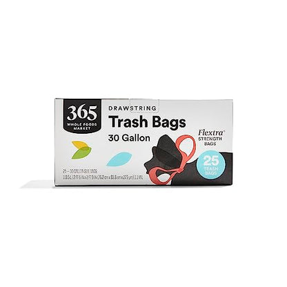 365 by Whole Foods Market, Flextra Strength Drawstring Trash Bags, 30 Gallon, 25 Count - size: 25 Count (Pack of 1)